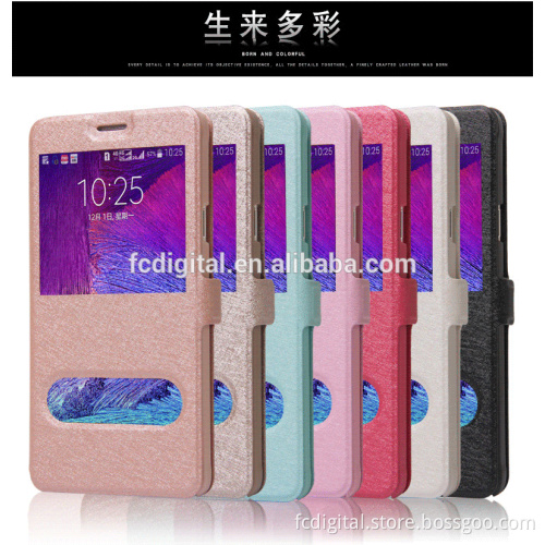 Cheapest Colorful Silk Flip case for Mobile phone Samsung Galaxy with Double Window